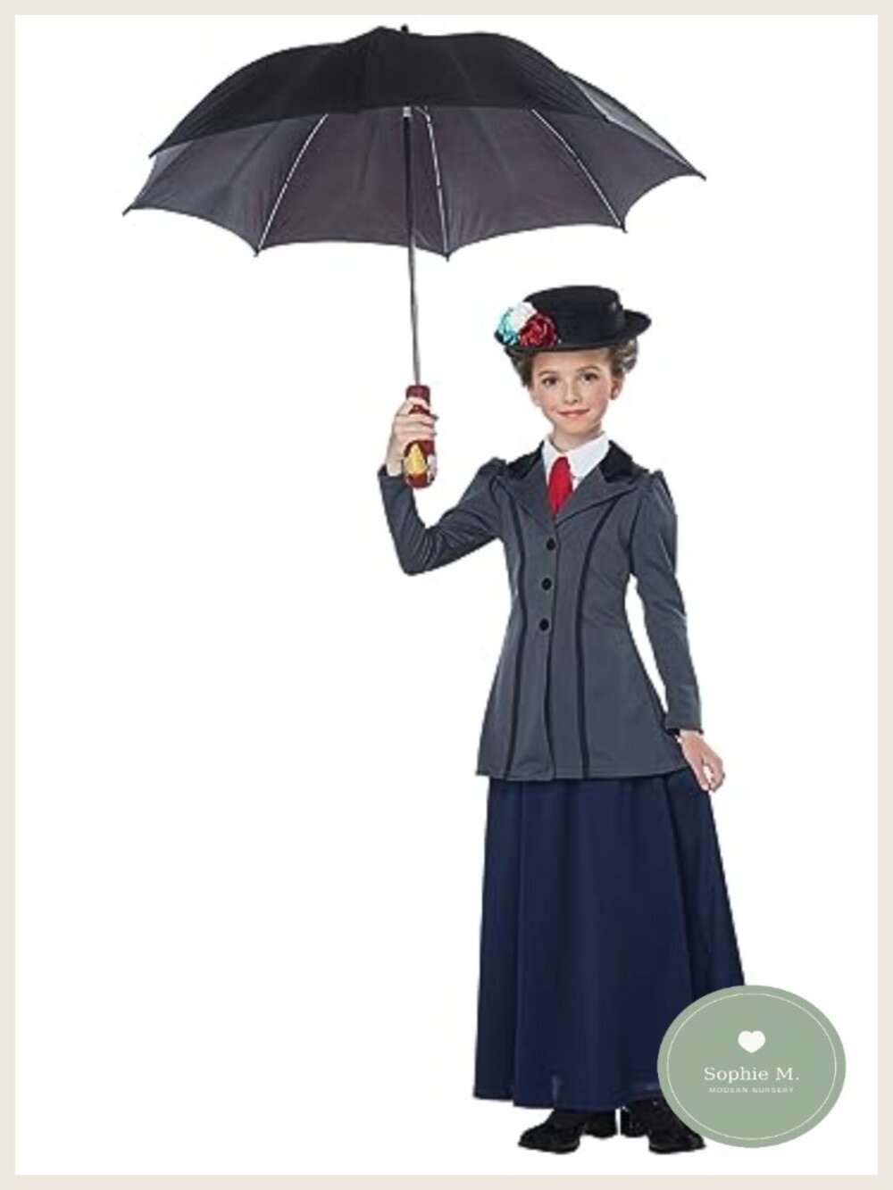 Girls English Nanny Costume Small 6-Piece Set Polyester Dress Up